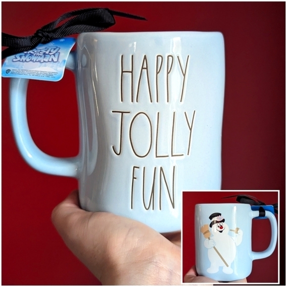 ❌SOLD❌Rae Dunn x Frosty HAPPY JOLLY FUN Double Sided Mug - Picture 1 of 5